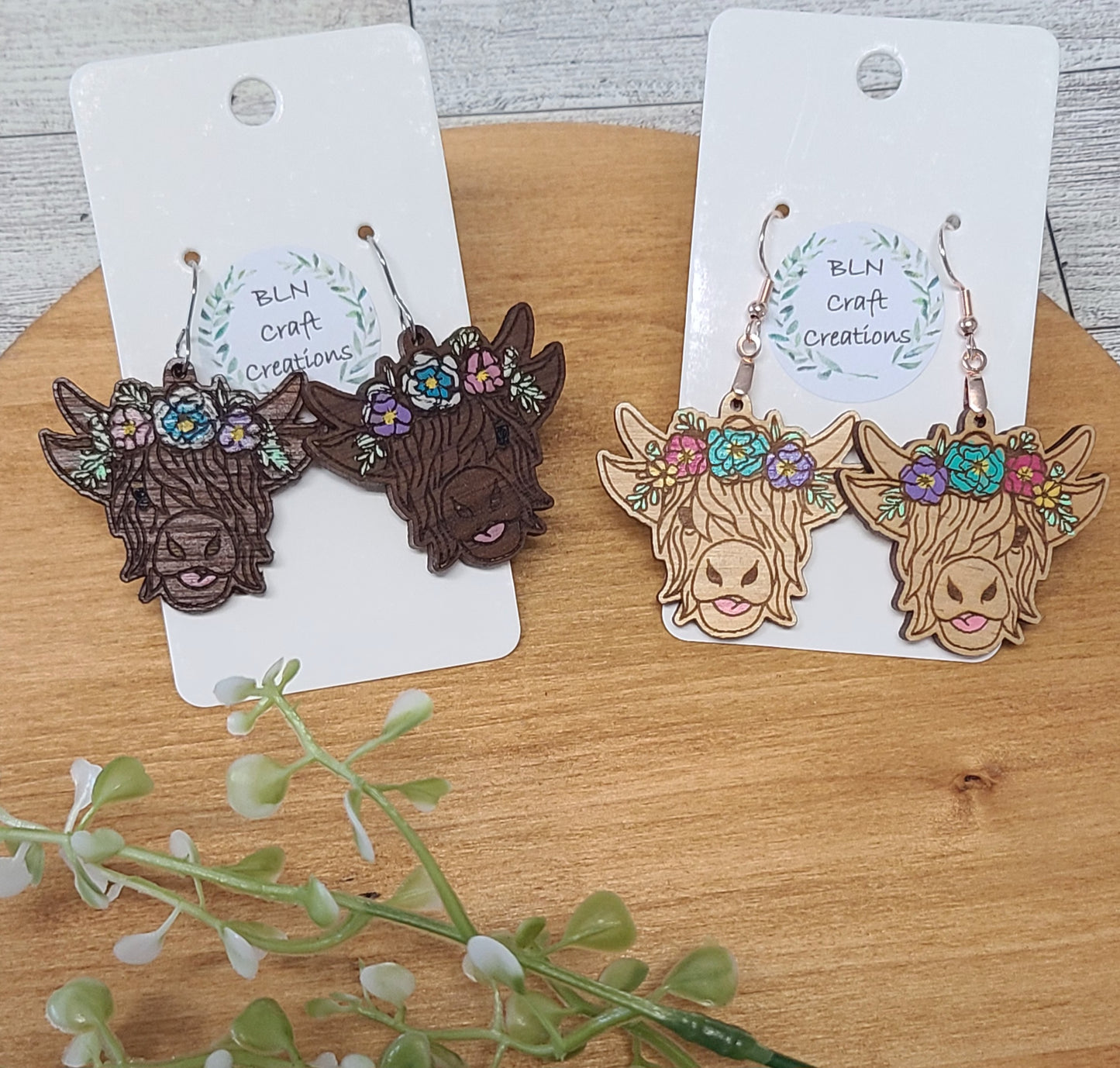 Highland cow with flowers earrings