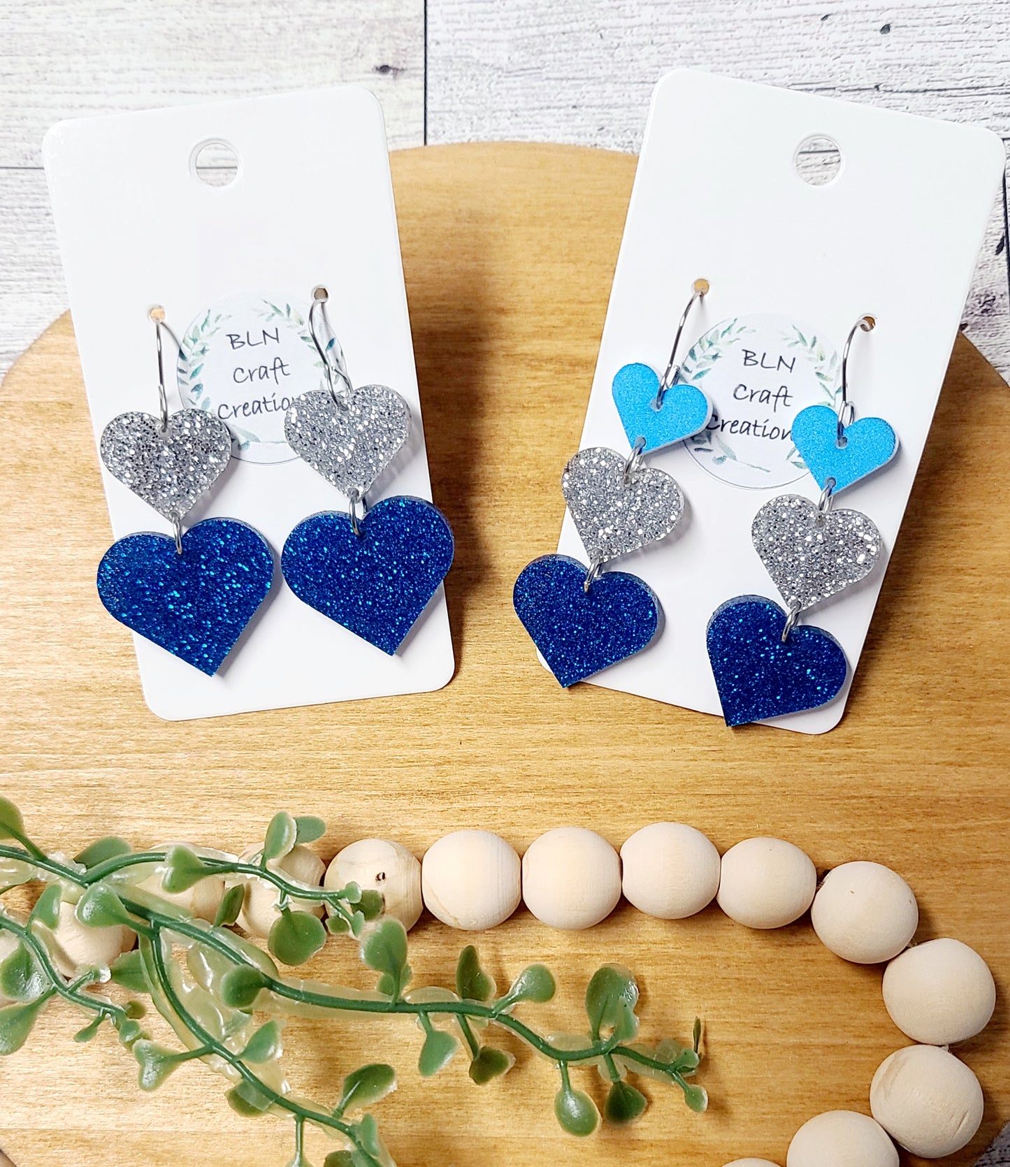 Blue and silver heart earrings