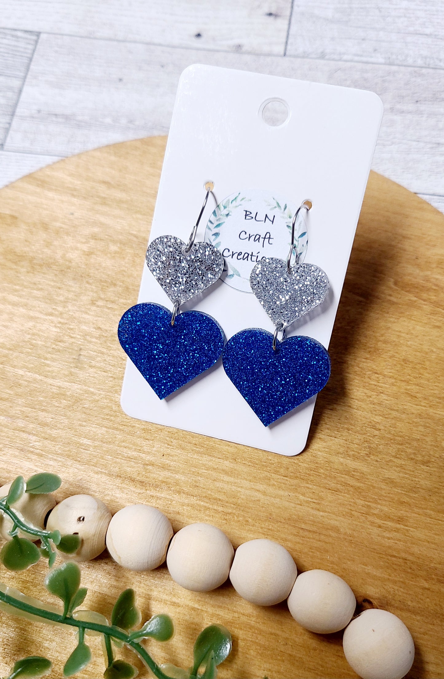 Blue and silver heart earrings