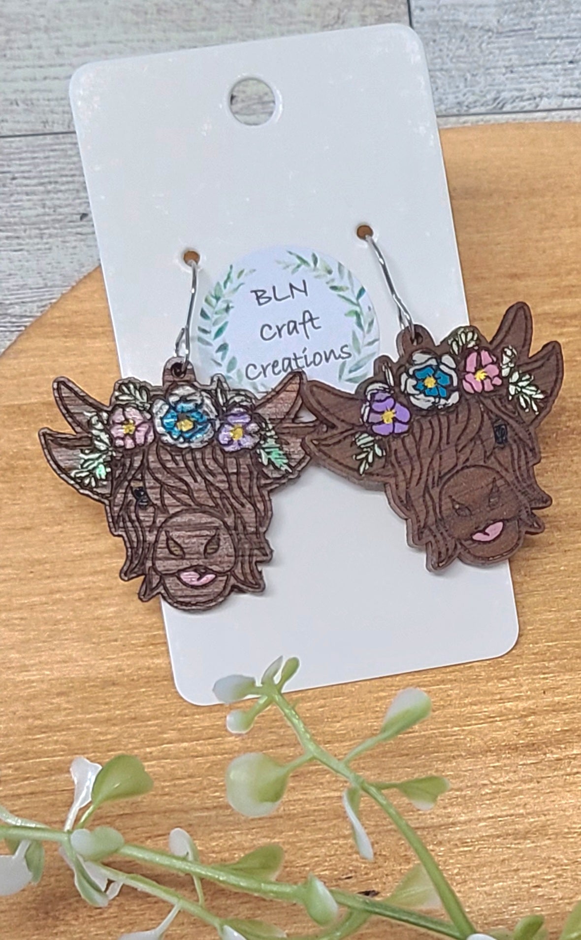 Highland cow with flowers earrings