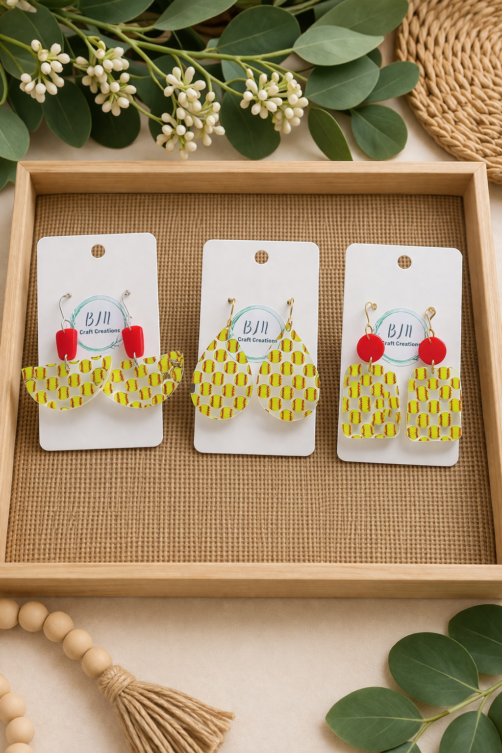 Softball pattern acrylic earrings